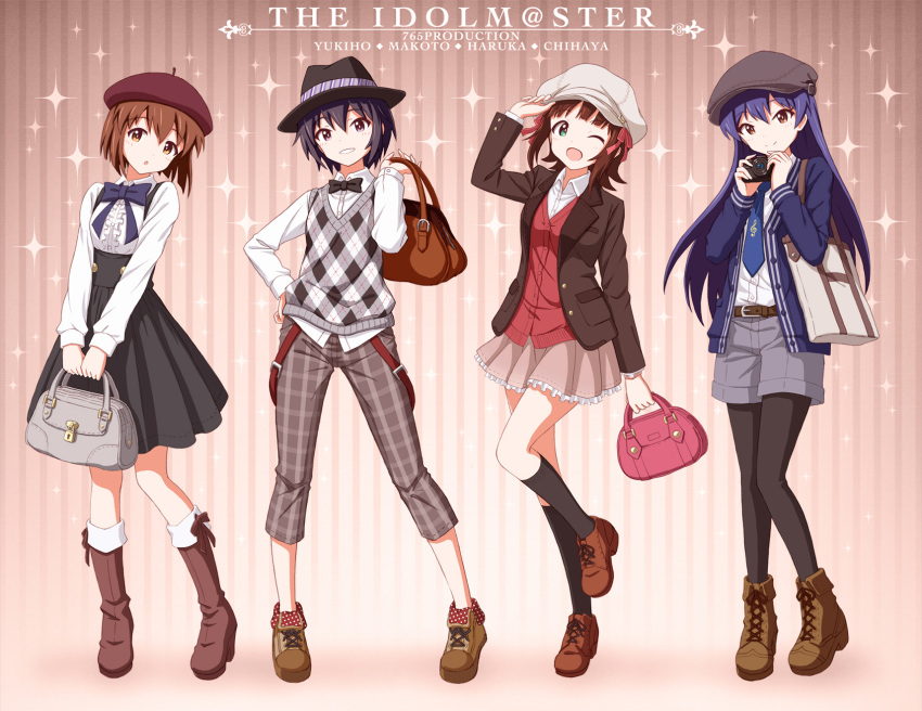 4girls, amami_haruka, bag, beret, blazer, bow, bowtie, cabbie_hat