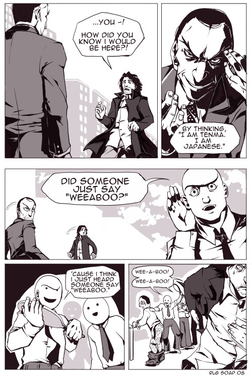 crossover, english, heinrich_lunge, heinrich_runge, left-to-right_manga, meme, monochrome, monster_(manga), parody, perry_bible_fellowship, rebbeca_gunter, rebecca_gunter, source_request, tenma_kenzou, wapanese, weeaboo