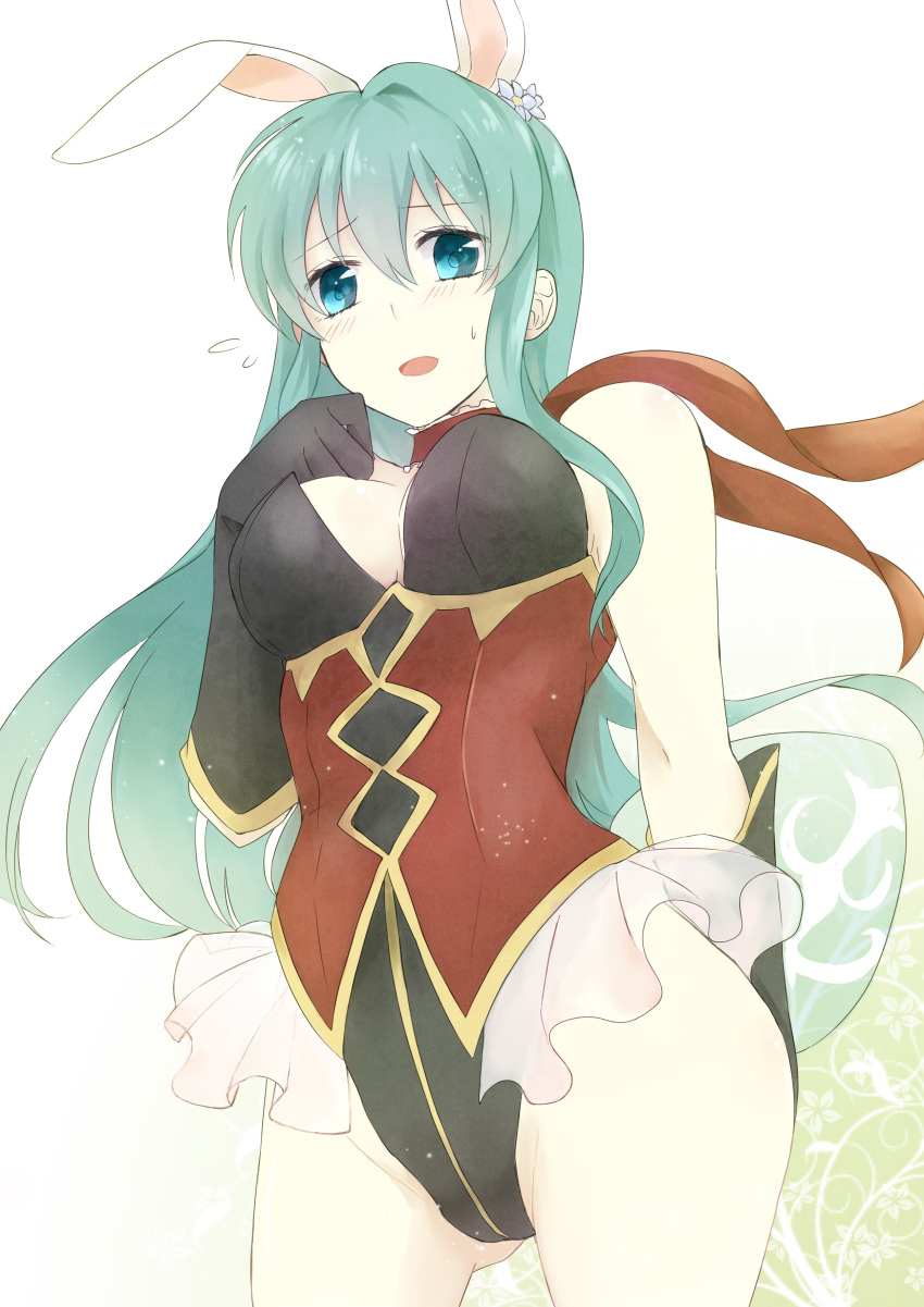 1girl, absurdres, animal_ears, aqua_hair, blue_eyes, blue_hair, blush, breasts