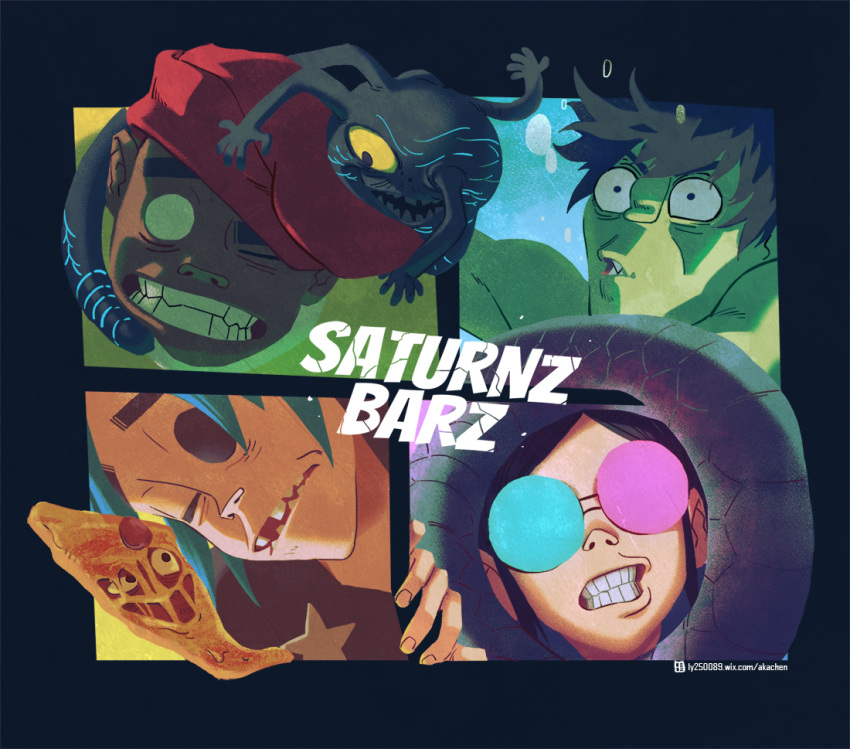 a-ka, gorillaz, murdoc_niccals, noodle_(gorillaz), russel_hobbs, stuart_pot