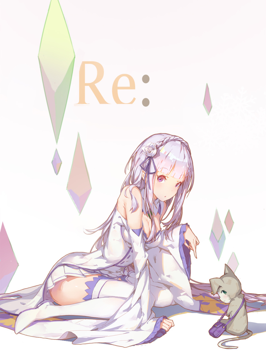 1girl, :o, animal, arm_support, bangs, bare_shoulders, blunt_bangs, blush