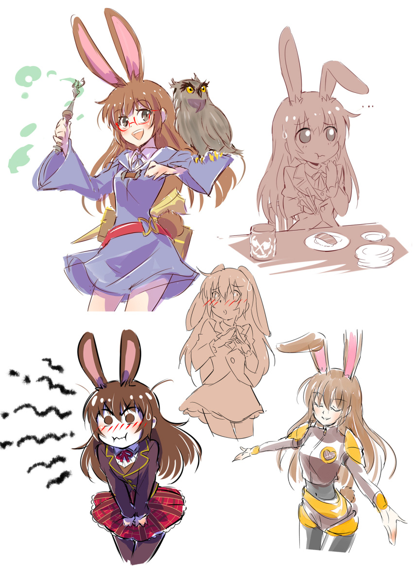 1girl, alternate_costume, animal_ears, bird, blush, bunny_girl, bunny_tail, chopsticks
