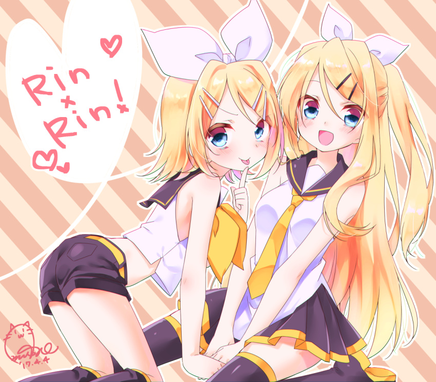 >:p, 2017, 2girls, :d, :p, age_progression, all_fours, alternate_hair_length