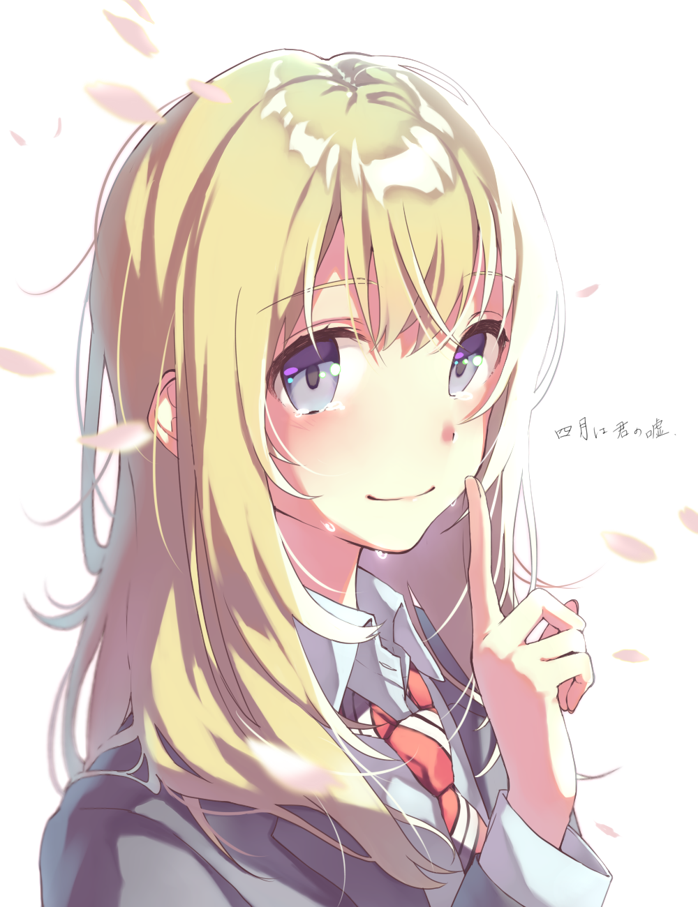 1girl, aiko_(aiko_54), bangs, blazer, blonde_hair, blue_eyes, blurry, blush