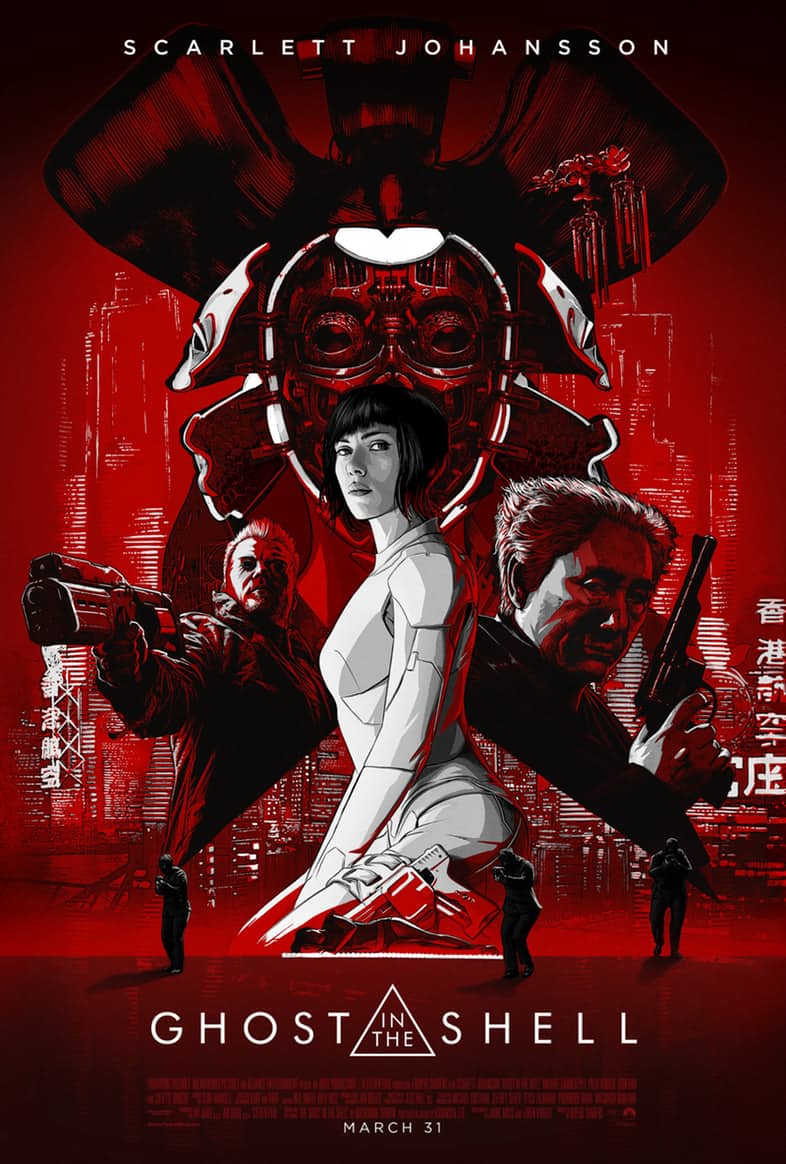 1girl, aiming, android, aramaki_daisuke, artist_request, assault_rifle, batou, bodysuit, coat, cyberpunk, cyborg, formal, geisha, ghost_in_the_shell, gun, handgun, holster, jacket, kitano_takeshi, kusanagi_motoko, looking_at_viewer, mask, mecha, mechanism, multiple_boys, official_art, promotional_art, realistic, revolver, rifle, robot, robotic_parts, scarlett_johannson, science_fiction, submachine_gun, weapon
