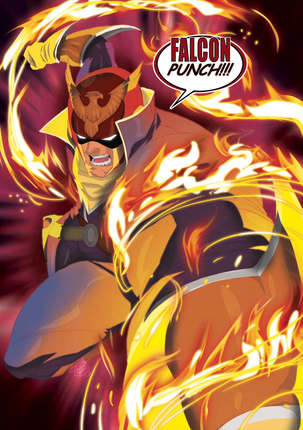 1boy, captain_falcon, epic, f-zero, falcon_punch, fire, gloves, helmet
