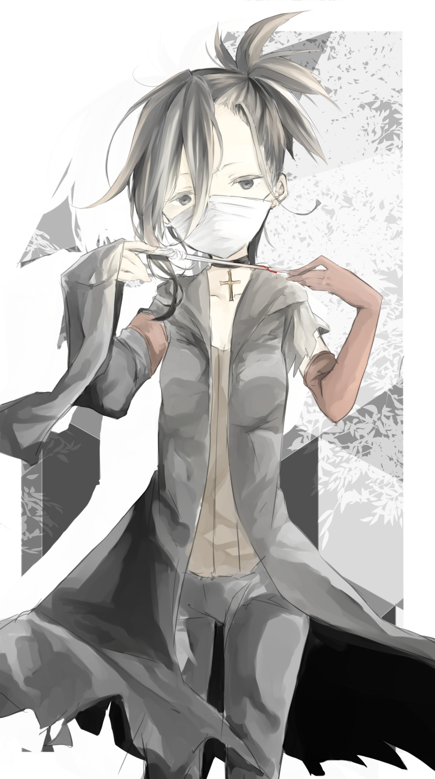 1girl, absurdres, akutagawa_gin, black_eyes, black_hair, blood, bungou_stray_dogs, cross