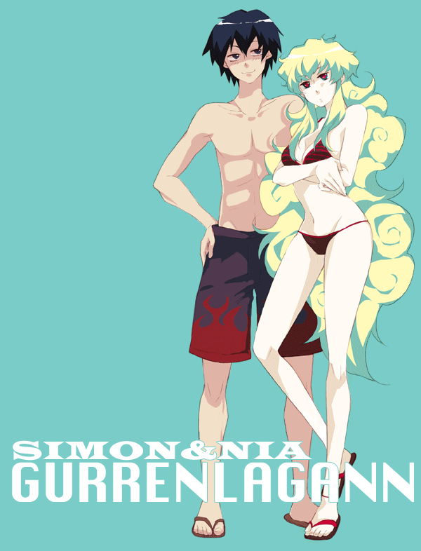 1girl, bad_id, bikini, blue_hair, breasts, briefs, cleavage, couple