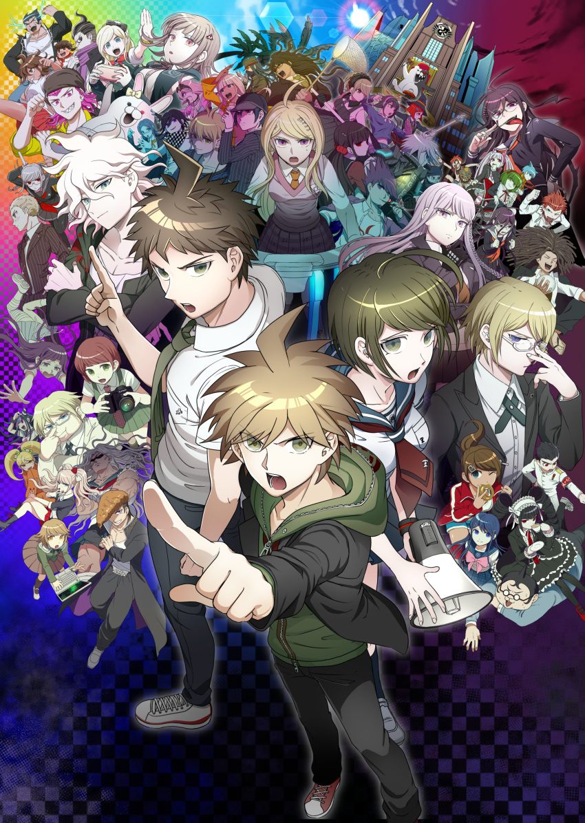 6+boys, 6+girls, absurdres, ahoge, akamatsu_kaede, amami_rantarou, asahina_aoi, backpack