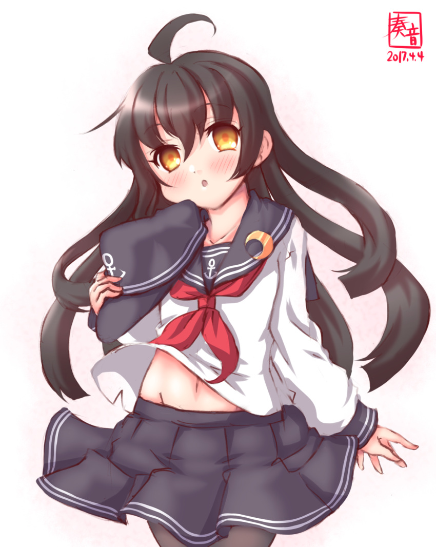 1girl, akatsuki_(kantai_collection), akatsuki_(kantai_collection)_(cosplay), black_hair, black_legwear, blouse, cosplay, crescent