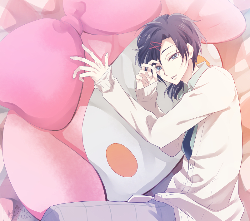 1boy, blue_eyes, blue_hair, hone_(hellcircus), mizuno_yuu, my_melody, sanrio, sanrio_danshi