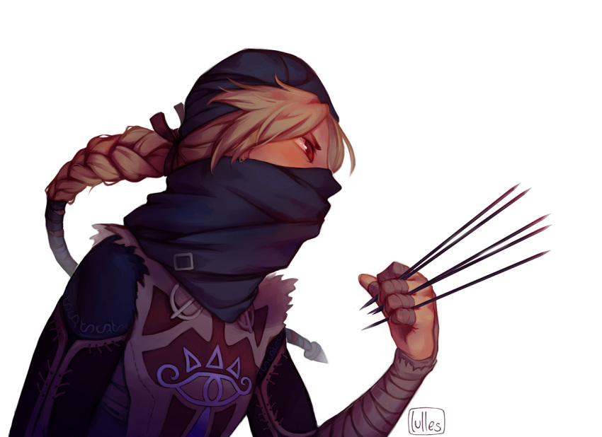 1girl, blonde_hair, braid, dark_skin, hat, knife, long_hair, luisa_rafidi