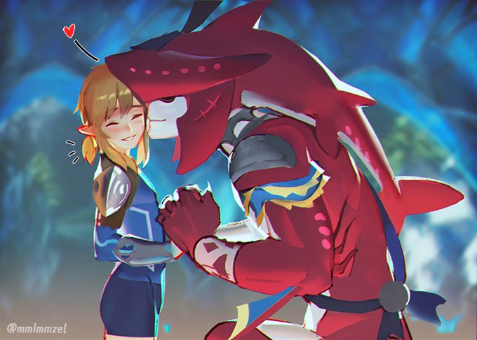 2boys, biceps, blonde_hair, blush, closed_eyes, earrings, fins, fishman
