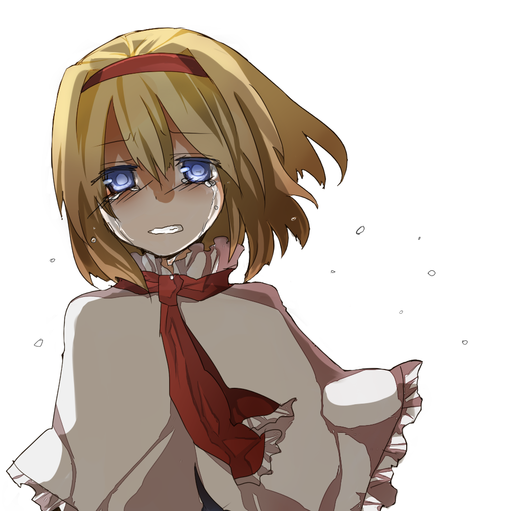 blonde_hair, blue_eyes, hairband, kame, ribbon, ribbons, short_hair, tears
