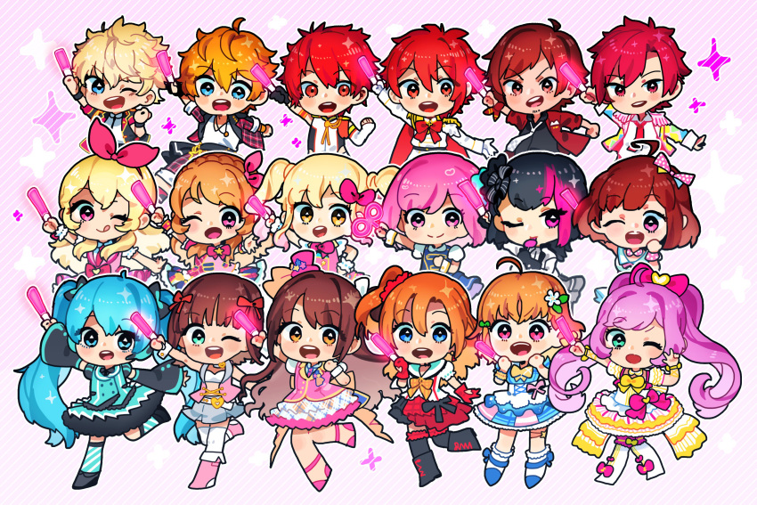 6+boys, 6+girls, :d, ;), ;d, ;p, absurdres, ahoge