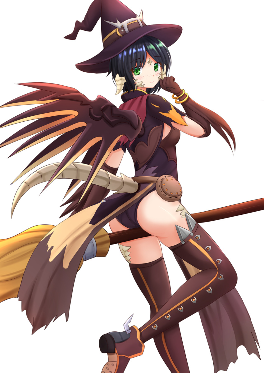 1girl, alternate_costume, ass, au_ra, bangle, black_hair, bodice, boots