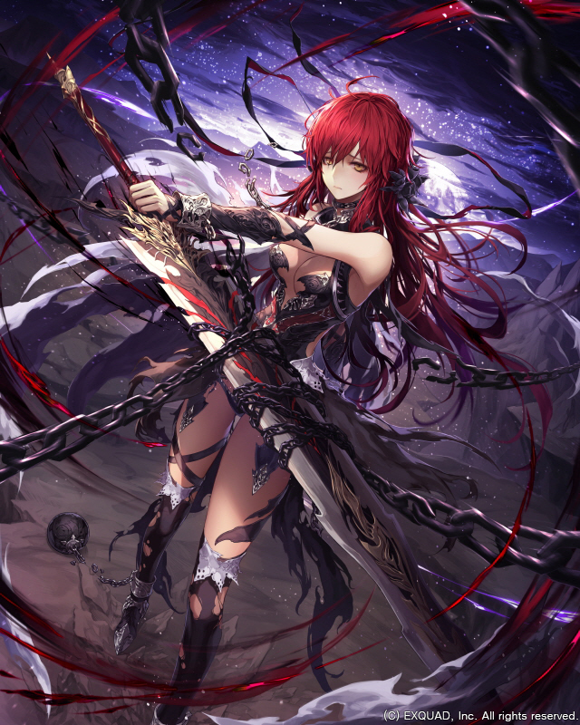 1girl, ankle_cuffs, bangs, bare_shoulders, black_legwear, black_ribbon, blood, breasts