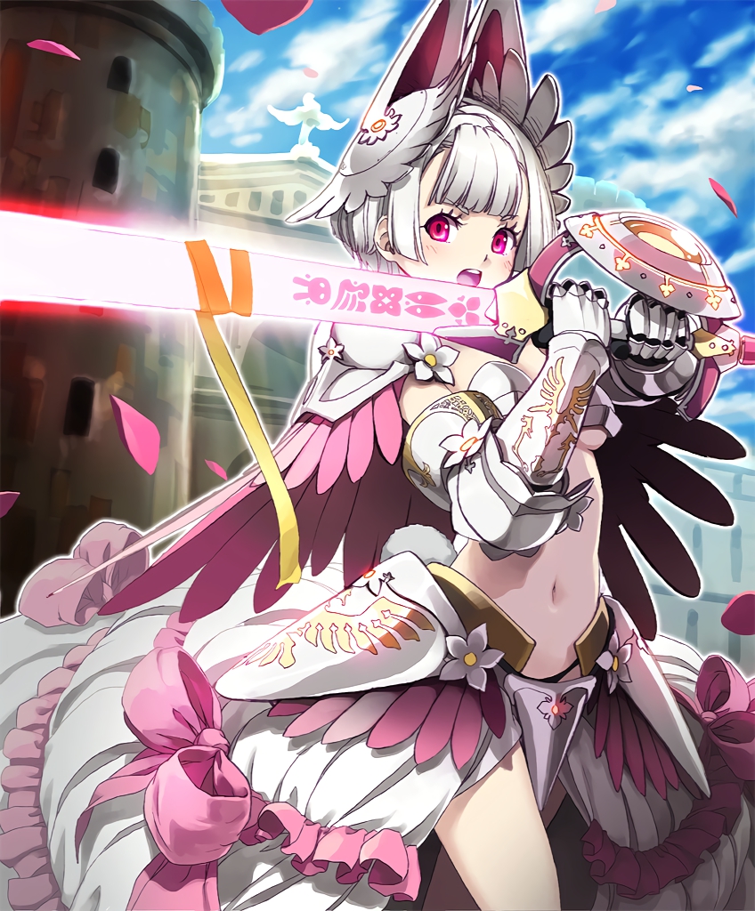1girl, armor, armored_dress, artist_request, bikini_armor, castle, city, gauntlets