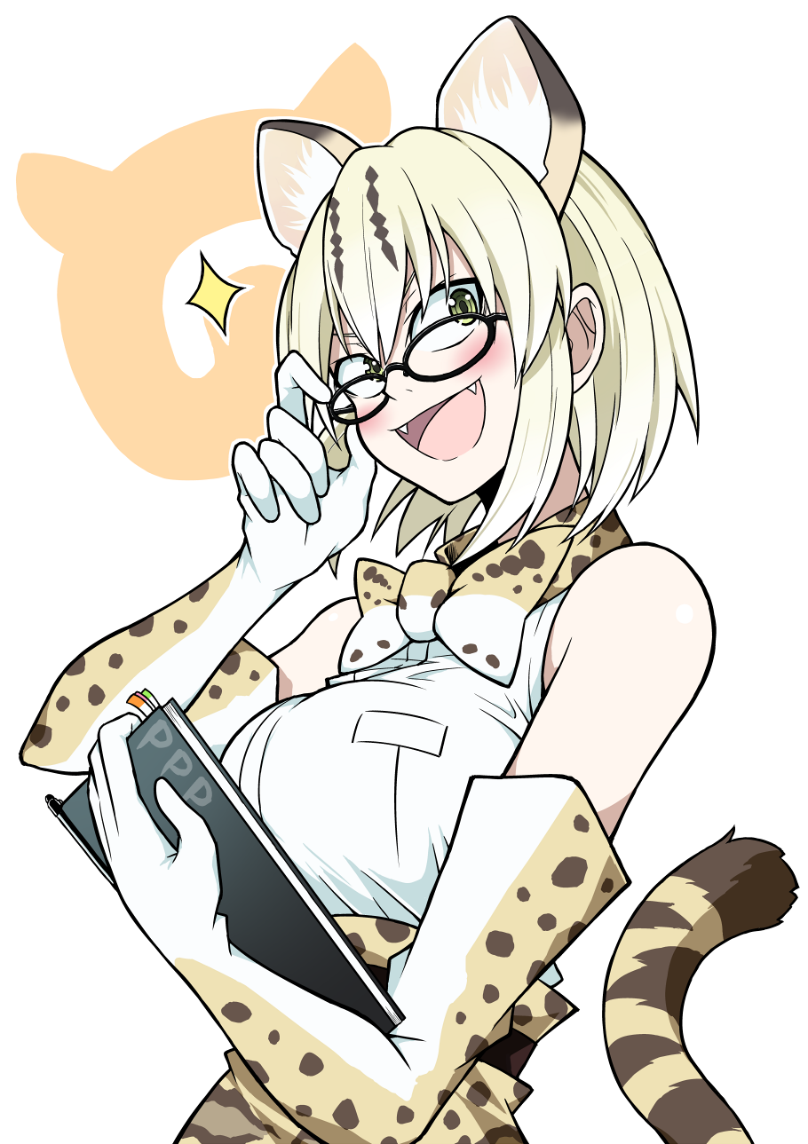 1girl, animal_ears, animal_print, bare_shoulders, blonde_hair, breasts, cat_ears, cat_tail