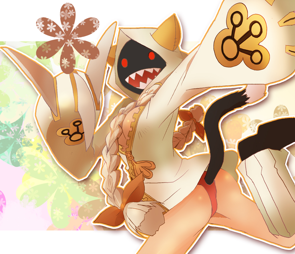 ass, bad_id, blazblue, braid, cat_ears, cat_hood, hood, hoodie, inaho178, panties, red_panties, tail, taokaka, underwear