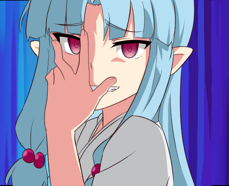 1girl, blue_hair, chuunibyou, derivative_work, evil_grin, evil_smile, gabriel_dropout, grin