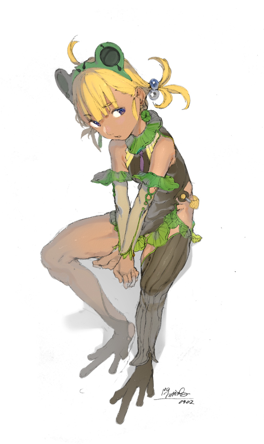 1girl, ahoge, animal_costume, arm_warmers, artist_name, asymmetrical_clothes, asymmetrical_legwear, bangs