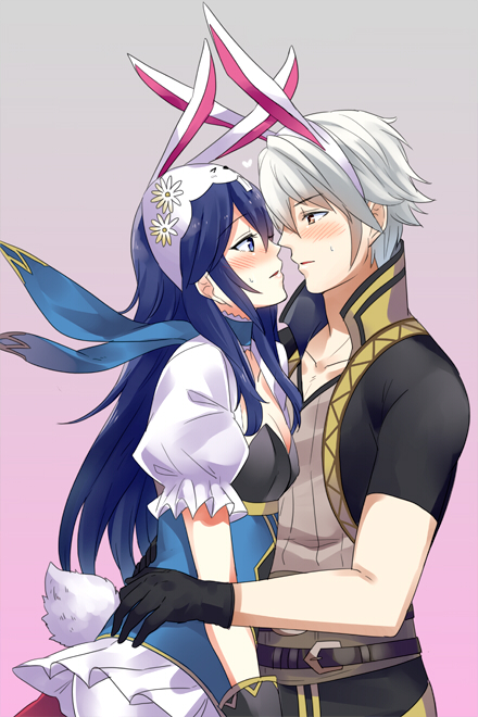 1boy, 1girl, animal_ears, blue_eyes, blue_hair, blush, bunny_tail, bunnysuit