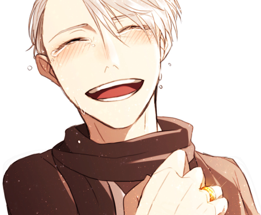 1boy, ^_^, agatsu_yudume, blush, closed_eyes, jewelry, male_focus, open_mouth