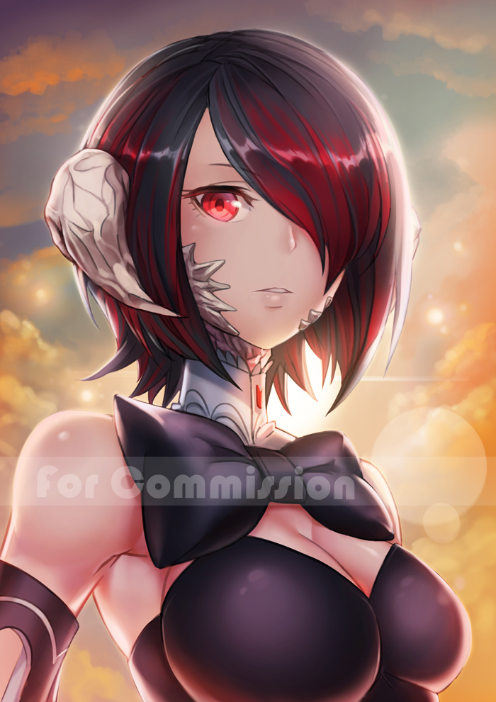 au_ra, black_hair, breasts, cleavage, final_fantasy, final_fantasy_xiv, horn, kengzeta