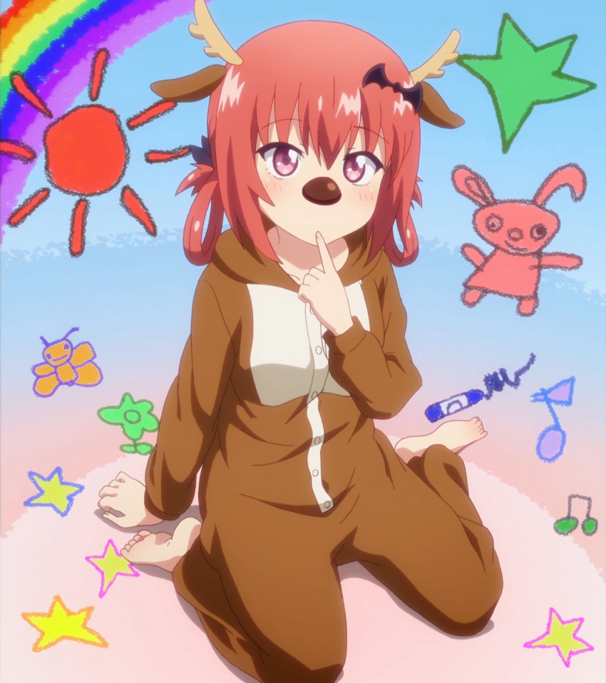 1girl, animal_costume, gabriel_dropout, highres, kurumizawa_satanichia_mcdowell, pajamas, reindeer_costume, screencap