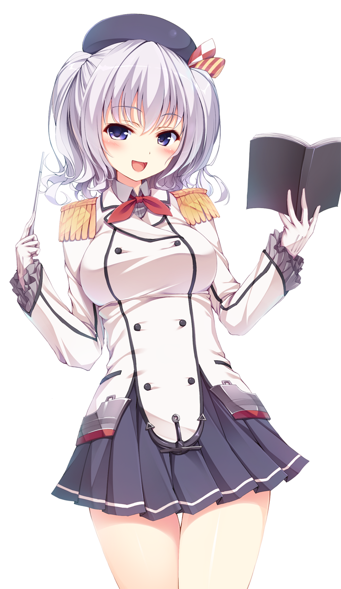1girl, :d, beret, black_skirt, blue_eyes, book, double-breasted, epaulettes