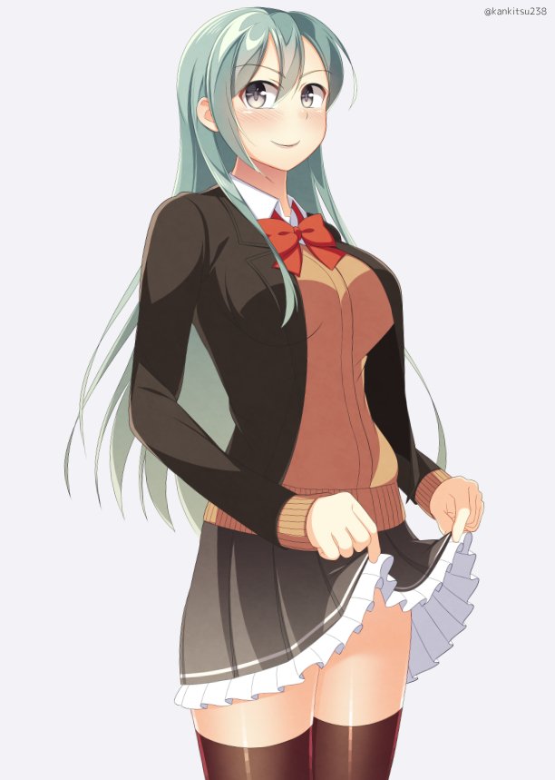 1girl, aqua_hair, bad_proportions, bow, bowtie, breasts, brown_blazer, brown_jacket