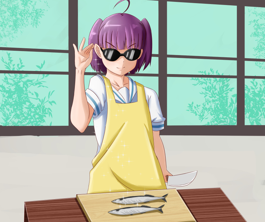 1girl, absurdres, cutting_board, fish, food, highres, koufuku_graffiti, meme