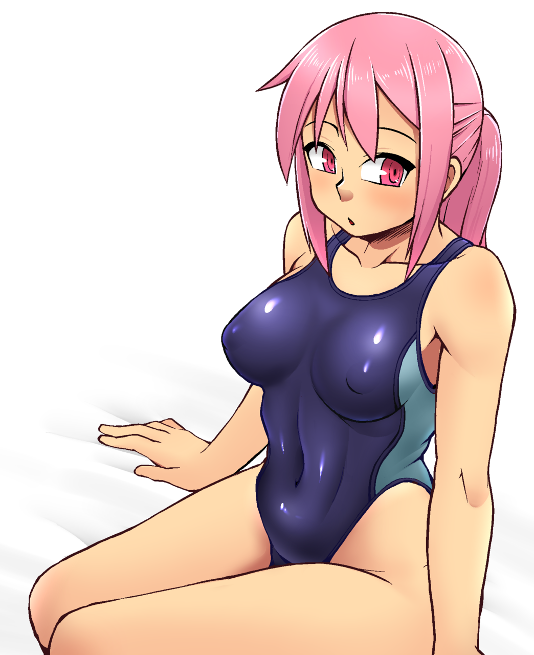 1girl, bangs, blush, breasts, collarbone, competition_swimsuit, covered_navel, erect_nipples