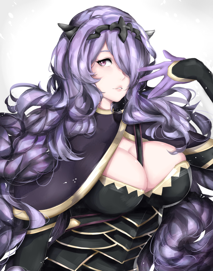 1girl, absurdres, armor, between_breasts, black_armor, breasts, camilla_(fire_emblem), capelet