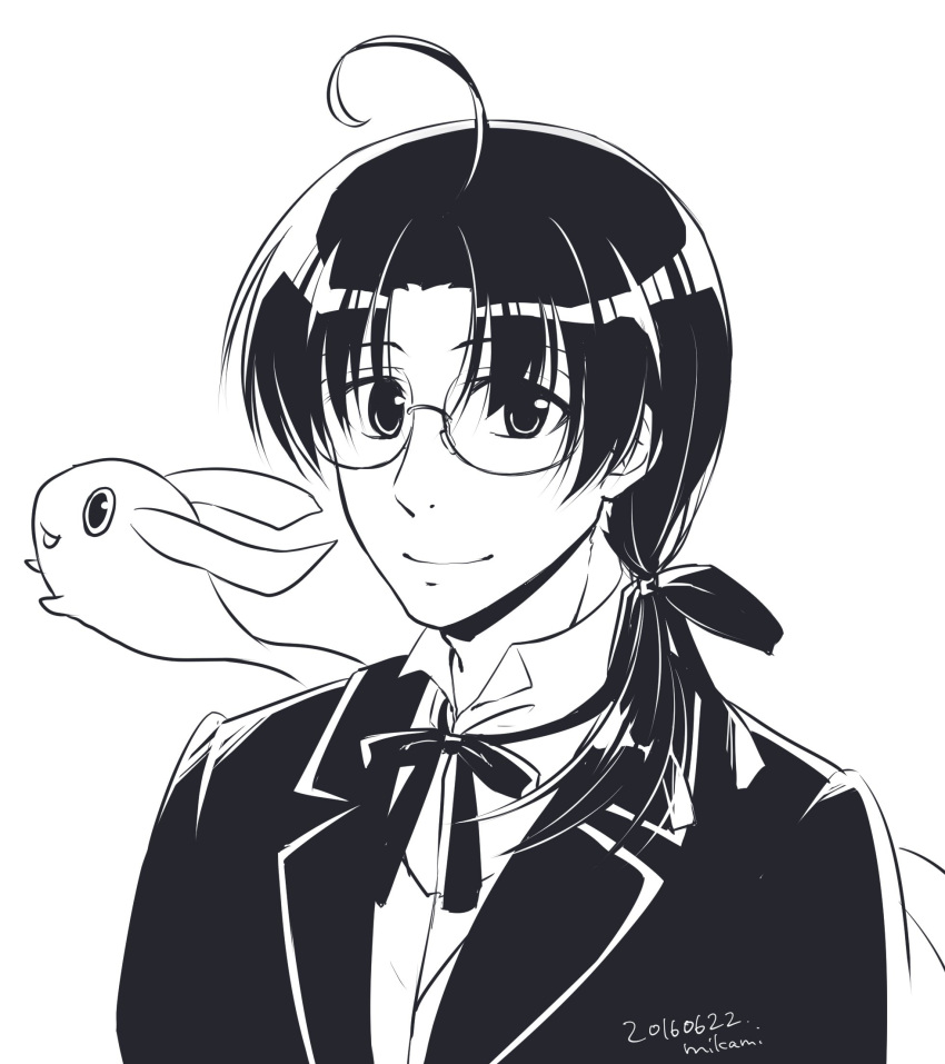 1boy, ahoge, bow, ecchan, formal, glasses, highres, matantei_loki_ragnarok