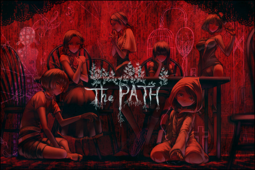 6+girls, carmen_(the_path), full_body, ginger_(the_path), long_hair, multiple_girls, olmatown, robin_(the_path)