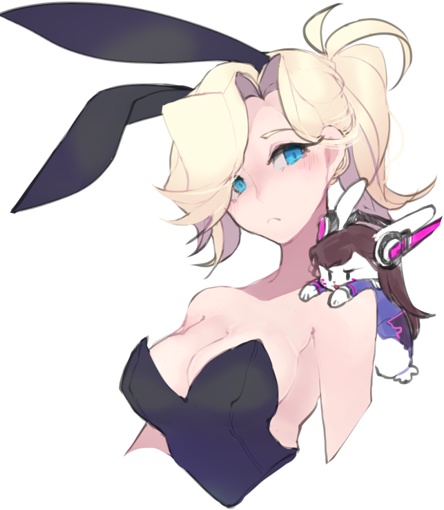 1girl, animal_ears, animalization, bare_shoulders, blonde_hair, blue_eyes, breasts, brown_hair