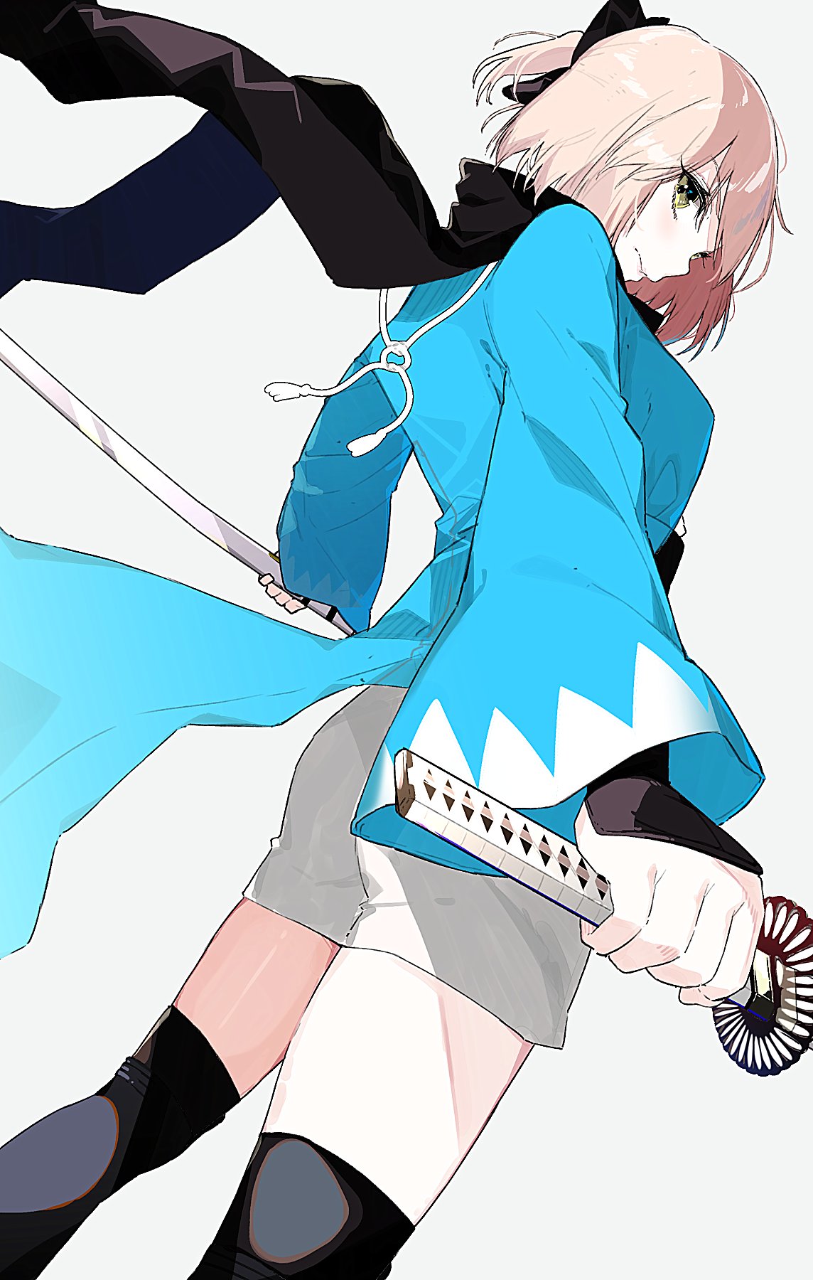 1girl, blonde_hair, fate/grand_order, fate_(series), green_eyes, highres, katana, kayahara_(kayaka)