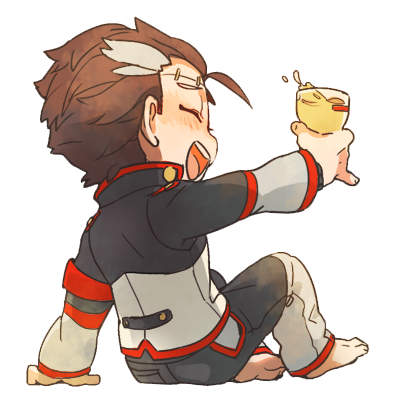 1boy, 8'108, arm_support, barefoot, big_al, blush, brown_hair, chibi