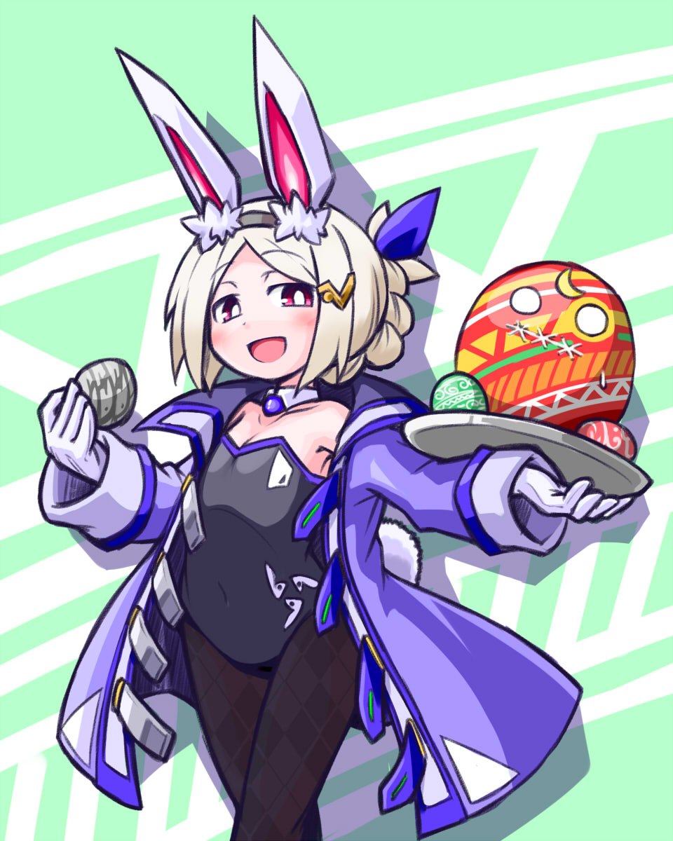 1girl, animal_ears, argyle, argyle_legwear, blonde_hair, breasts, bunny_girl, bunny_tail