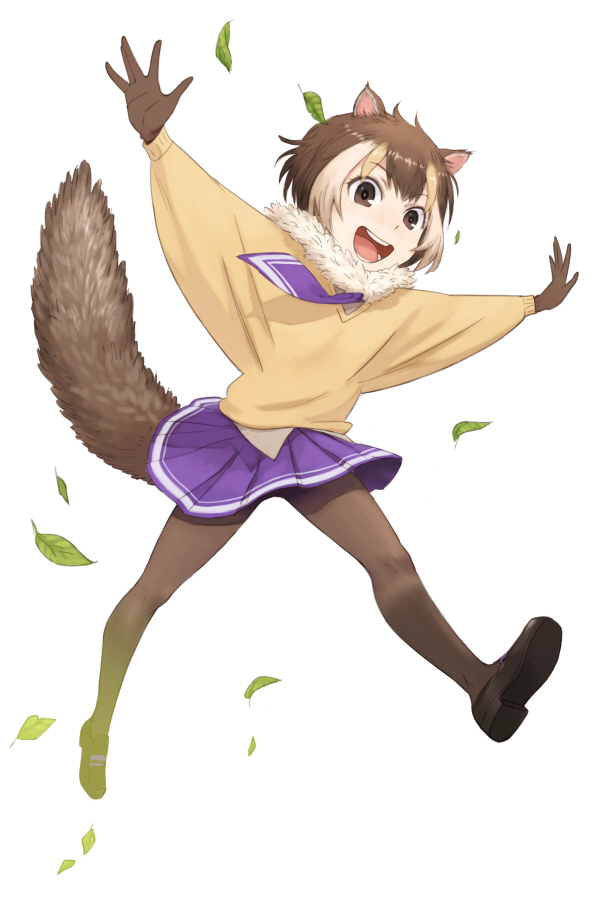 1girl, animal_ears, blonde_hair, brown_eyes, brown_hair, fur_trim, gloves, kemono_friends