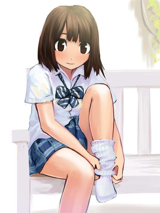 brown_hair, derivative_work, dressing, kuroba_(f-15c_eagle), kuroba_(pixiv112373), loose_socks, short_hair, skirt