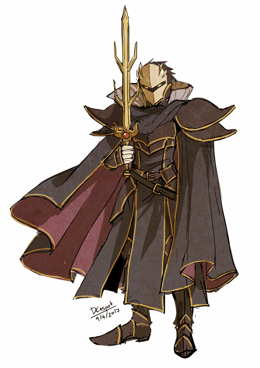 1boy, absurdres, adapted_costume, armor, artist_name, black_knight, dc9spot, face_mask