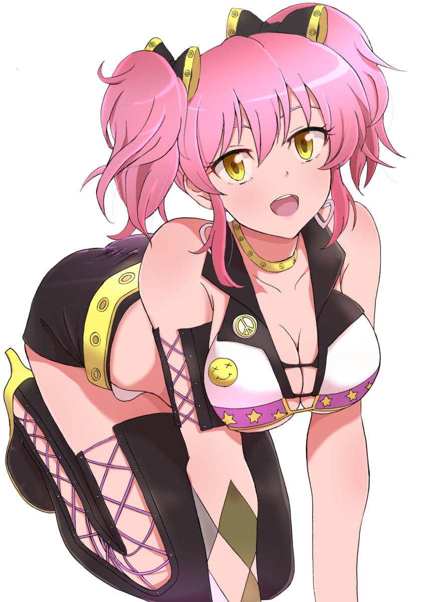 1girl, all_fours, breasts, cleavage, hair_ornament, high_heels, highres, idolmaster