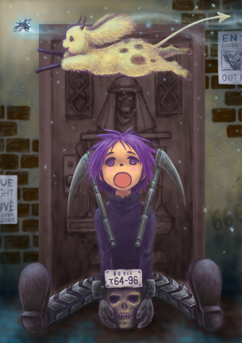 1girl, absurdres, door, dorohedoro, ebisu_(dorohedoro), flying, highres, inukai_tamiyo