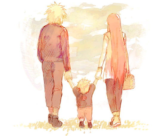 au, bag, blonde_hair, child, father_and_son, from_behind, hand_holding, holding_hands