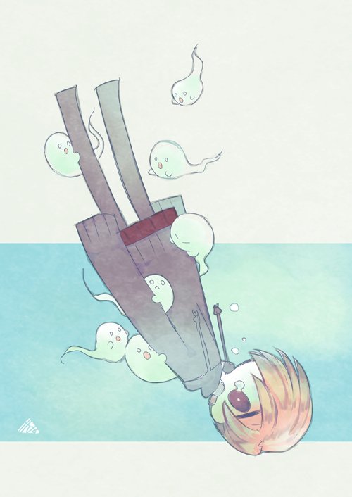 1girl, artist_name, black_legwear, black_sweater, blonde_hair, crying, crying_with_eyes_open, ghost