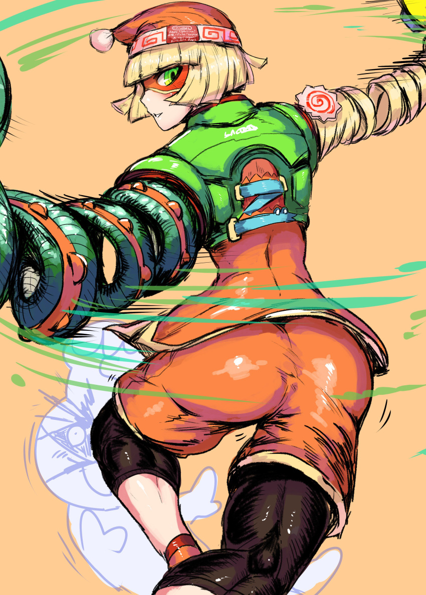 1boy, absurdres, arms_(game), ass, bike_shorts, blonde_hair, bobblehat, cobutter_(arms)
