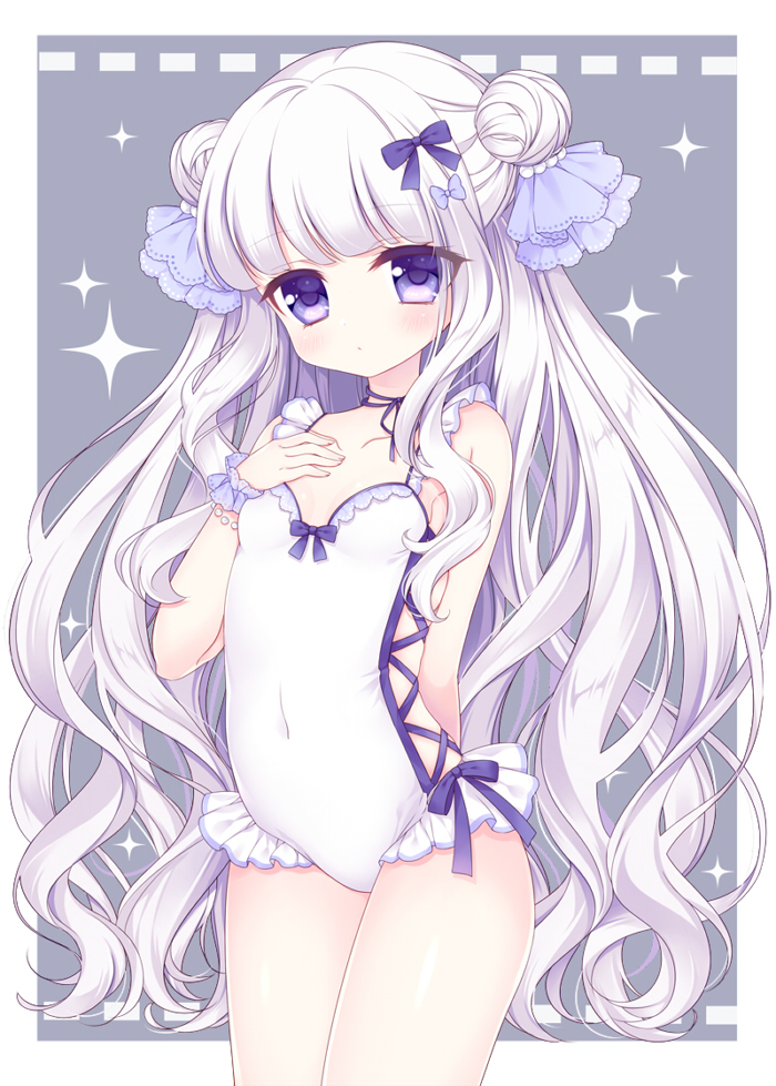 1girl, arm_behind_back, bangs, bare_arms, bare_shoulders, bead_bracelet, beads, blue_bow